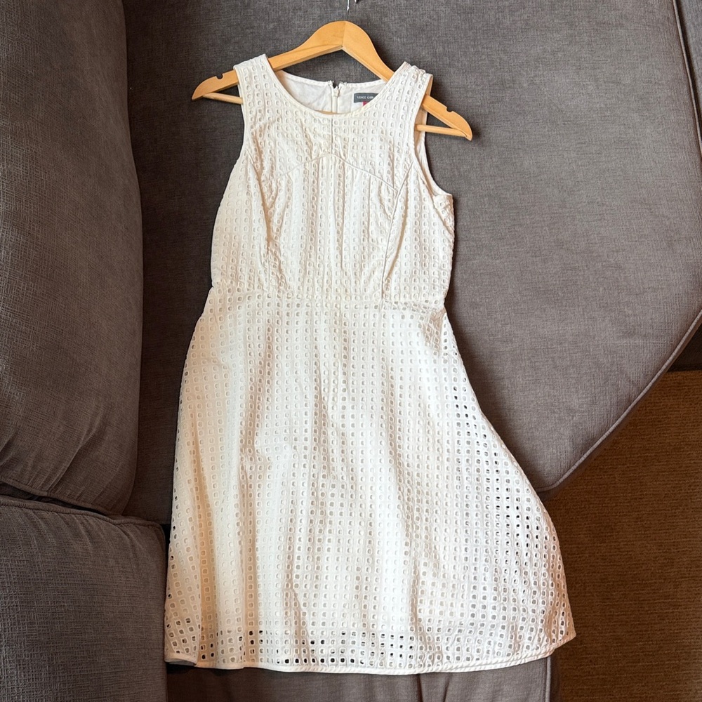Vince Camaro White Eyelet Sleeveless Dress